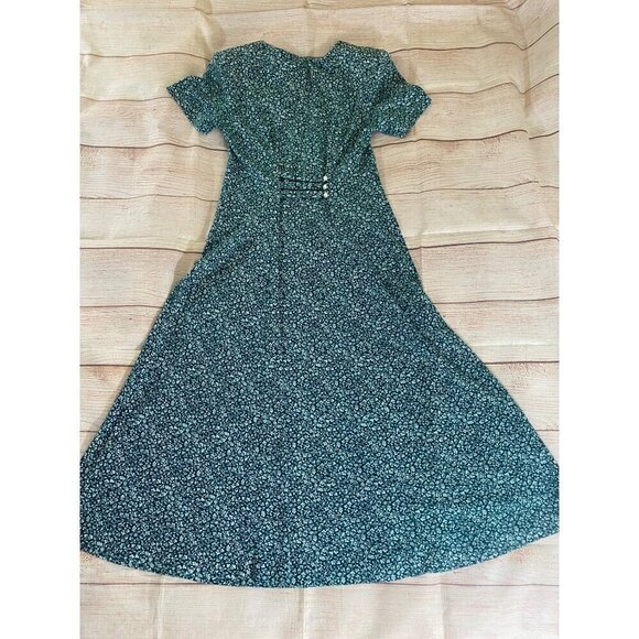 Vintage Ms Conduct California Women's Green Floral Short Sleeve Jersey Dress - 6 - Picture 13 of 14